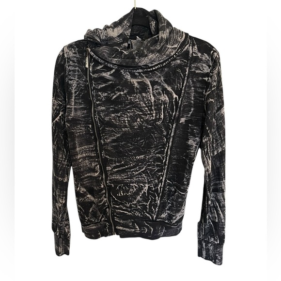 Young Fabulous & Broke Zip Up Black Tie-Dye MOTO Fold Down Hoodie Jacket - Small - Picture 2 of 7